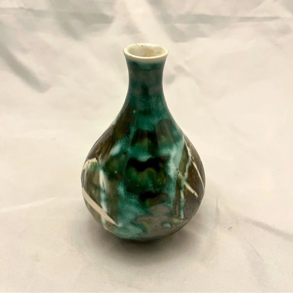MCM Pottery Vintage Handcrafted Ceramic Bud Vase Glaze, Turquoise EUC